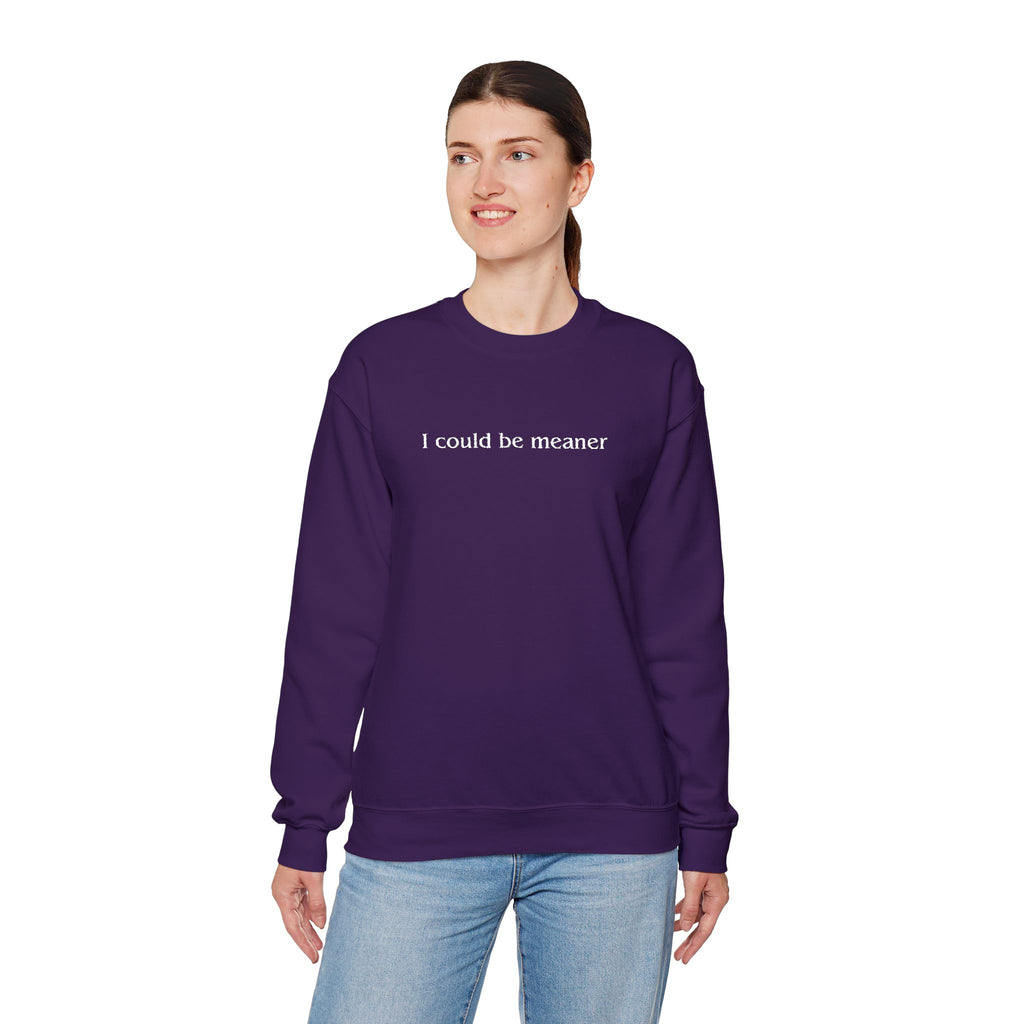 I Could Be Meaner – White Font Embroidered Crewneck Sweatshirt
