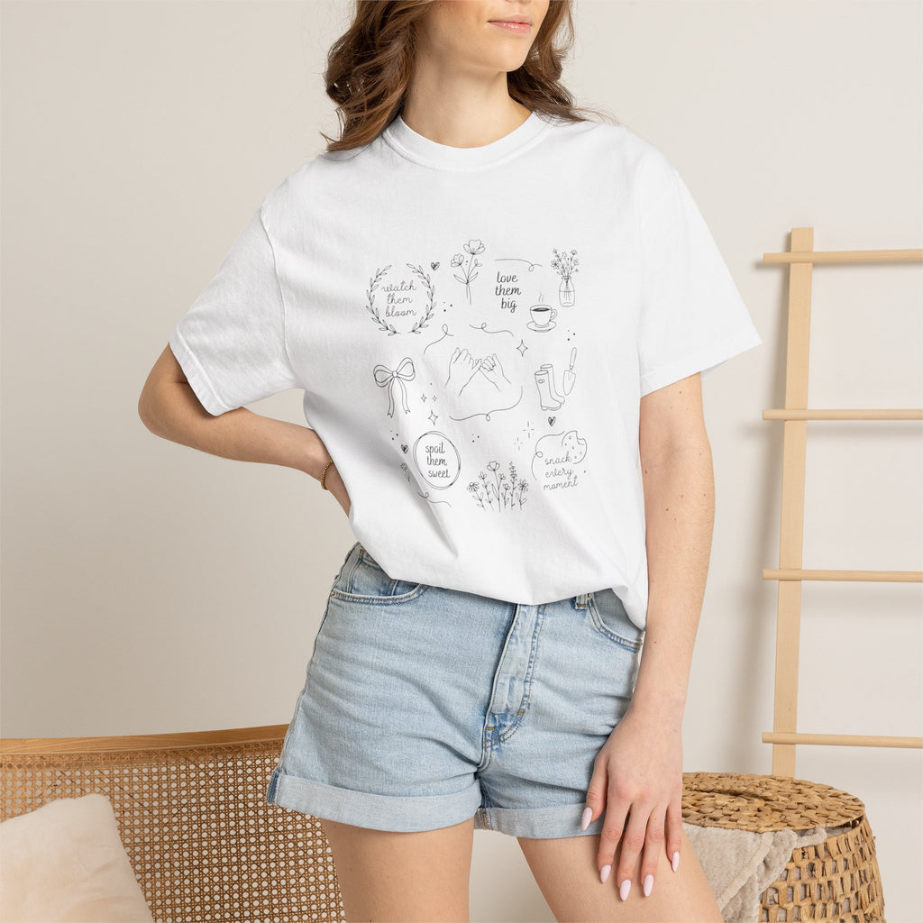 Doodle Positivity T-Shirt — Minimal Floral & Inspirational Sketches