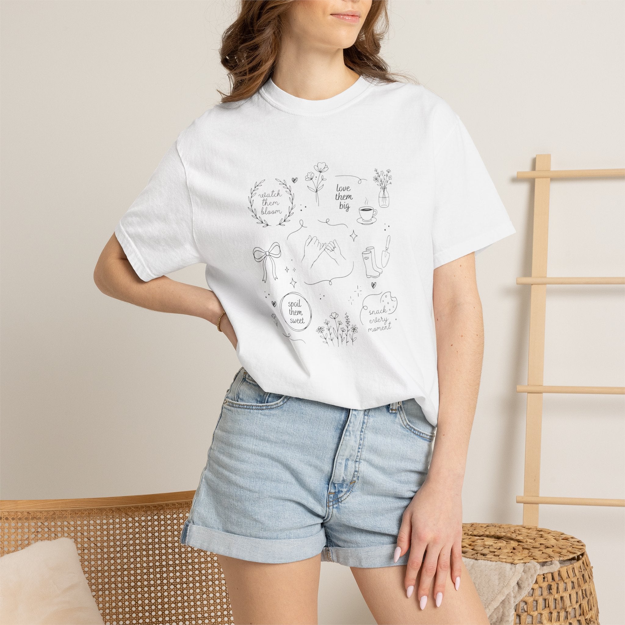 Doodle Positivity T-Shirt — Minimal Floral & Inspirational Sketches