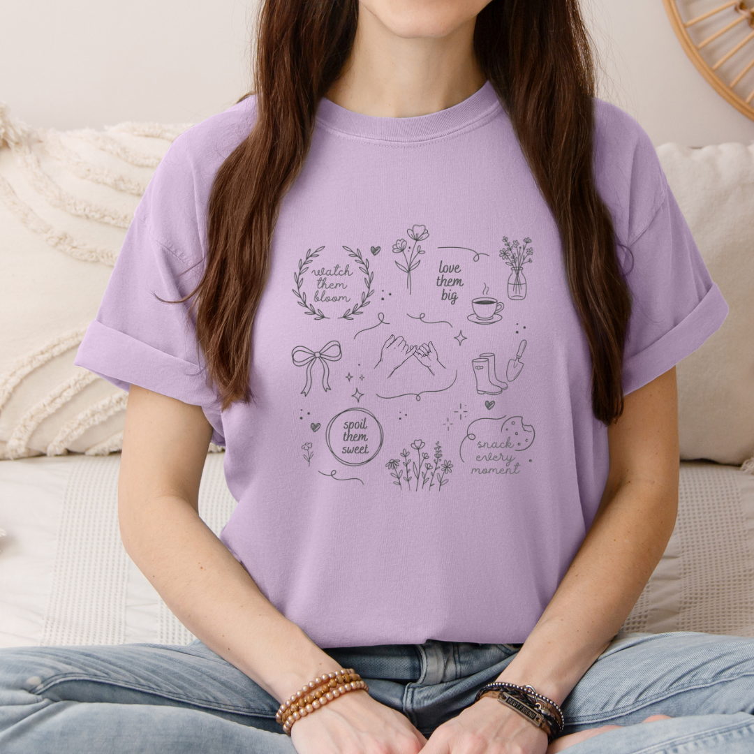 Doodle Positivity T-Shirt — Minimal Floral & Inspirational Sketches