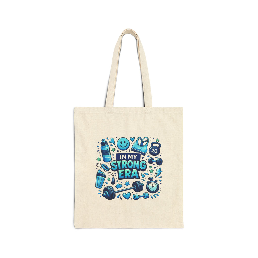 In My Strong Era Tote Bag | Fitness Dumbbell Kettlebell Water Bottle Design