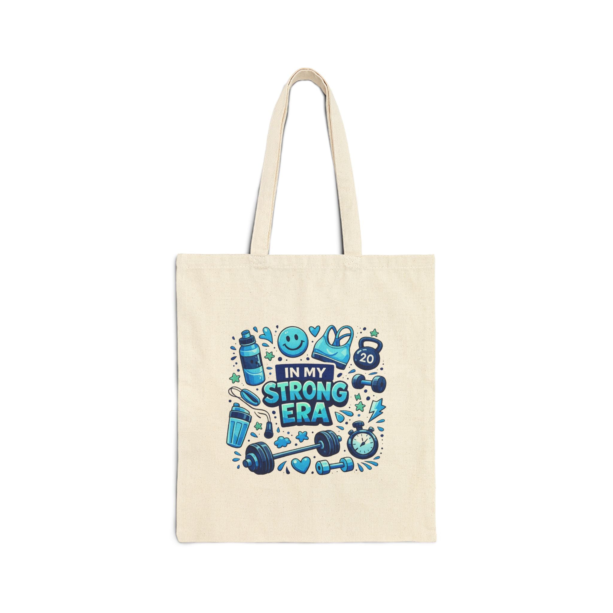 In My Strong Era Tote Bag | Fitness Dumbbell Kettlebell Water Bottle Design