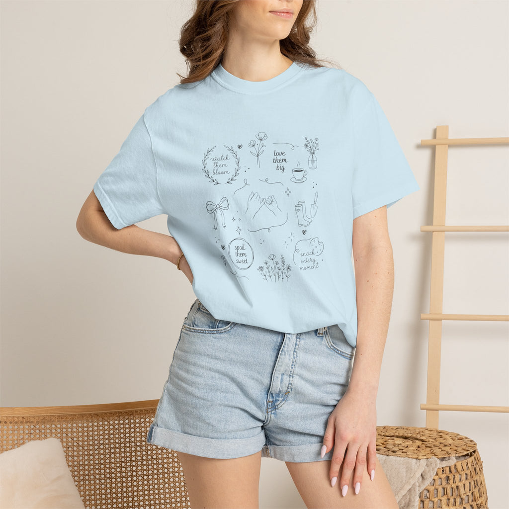 Doodle Positivity T-Shirt — Minimal Floral & Inspirational Sketches